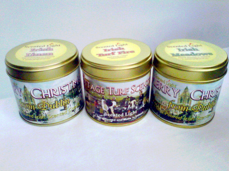 Set Of 3 Irish Scented Light Hand Poured Candles In Tins