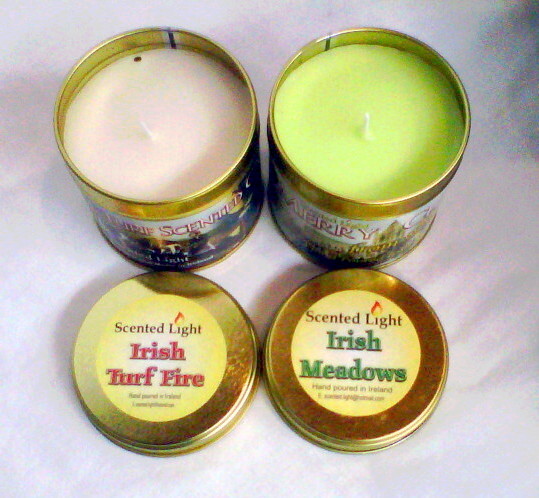 Irish Turf Fire and Irish Meadows Hand Poured Candle In Tins