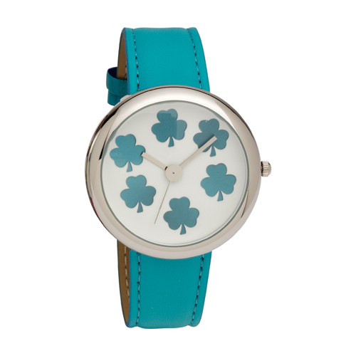 Ladies Shamrock Dial Wrist Watch with Aqua PU Strap - Click Image to Close