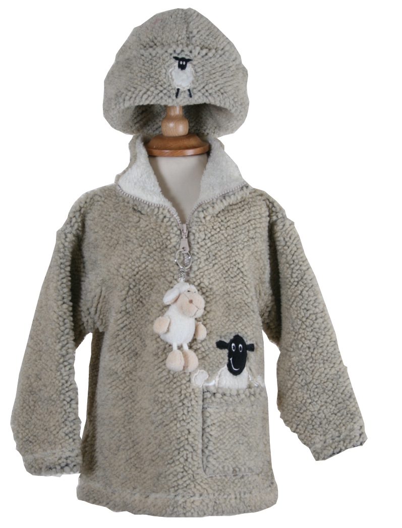 Dangly Sheep Zip Neck Fleece With Keyring - Pebble - Click Image to Close